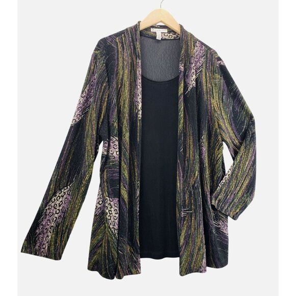 JM Collection Tops - Women’s Cardigan Camisole Set 2x Black Purple Shimmer MJ Collection Mardi Gras
